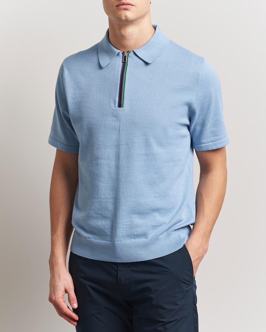 Herre | Pikéer | PS Paul Smith | Cotton Knitted Half Zip Polo Light Blue