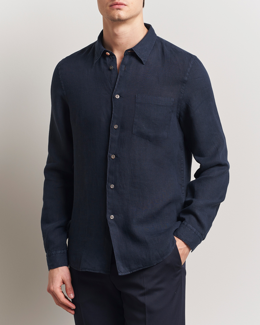 Herre | Skjorter | PS Paul Smith | Tailored Fit Linen Shirt Navy