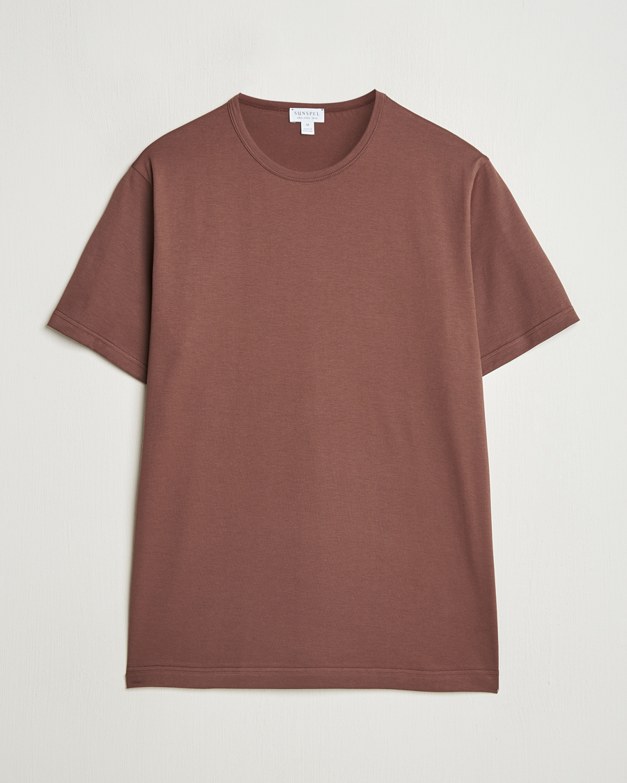 Herre | T-Shirts | Sunspel | Crew Neck Q82 Cotton T-Shirt Cocoa Brown