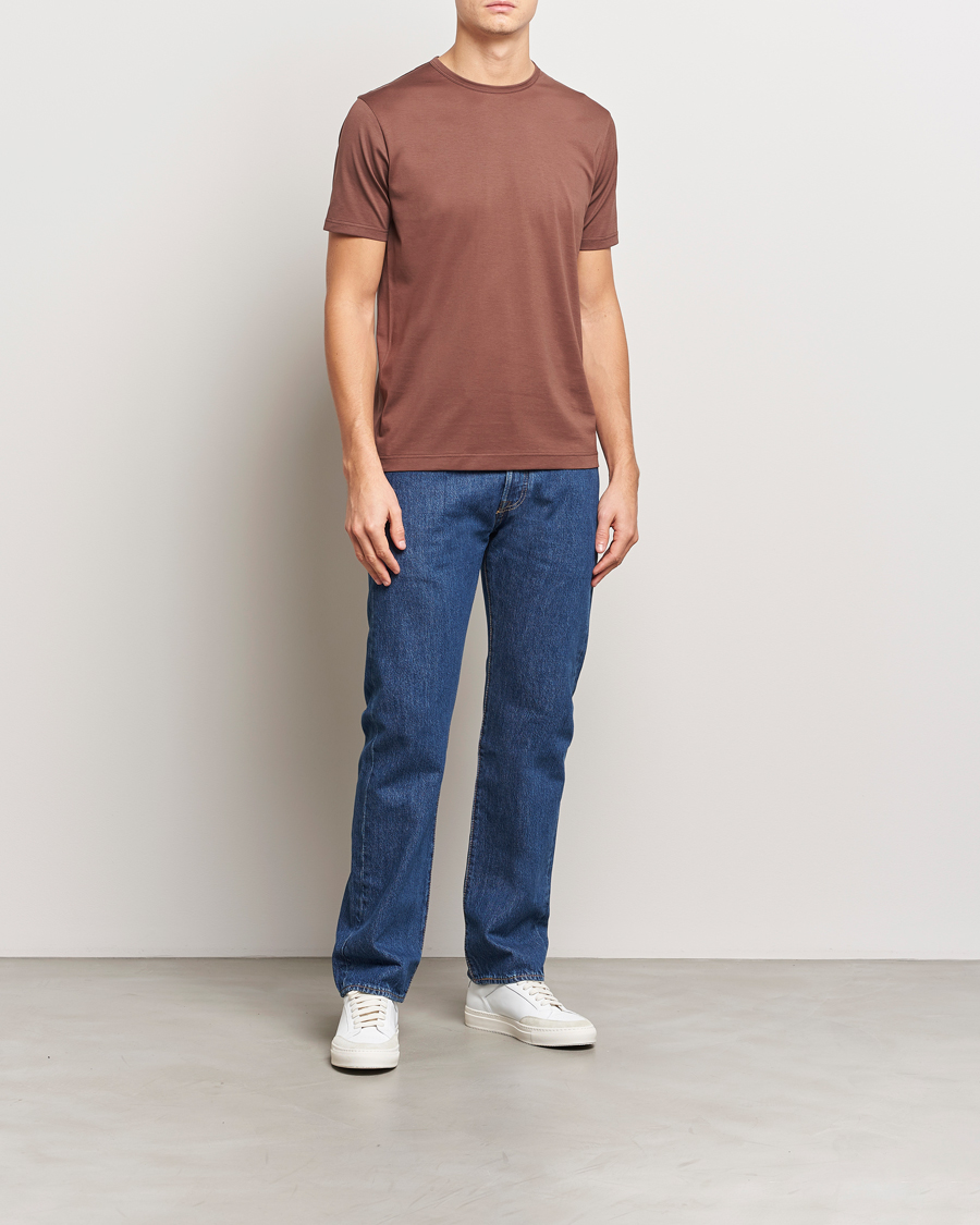 Herre | T-Shirts | Sunspel | Crew Neck Q82 Cotton T-Shirt Cocoa Brown