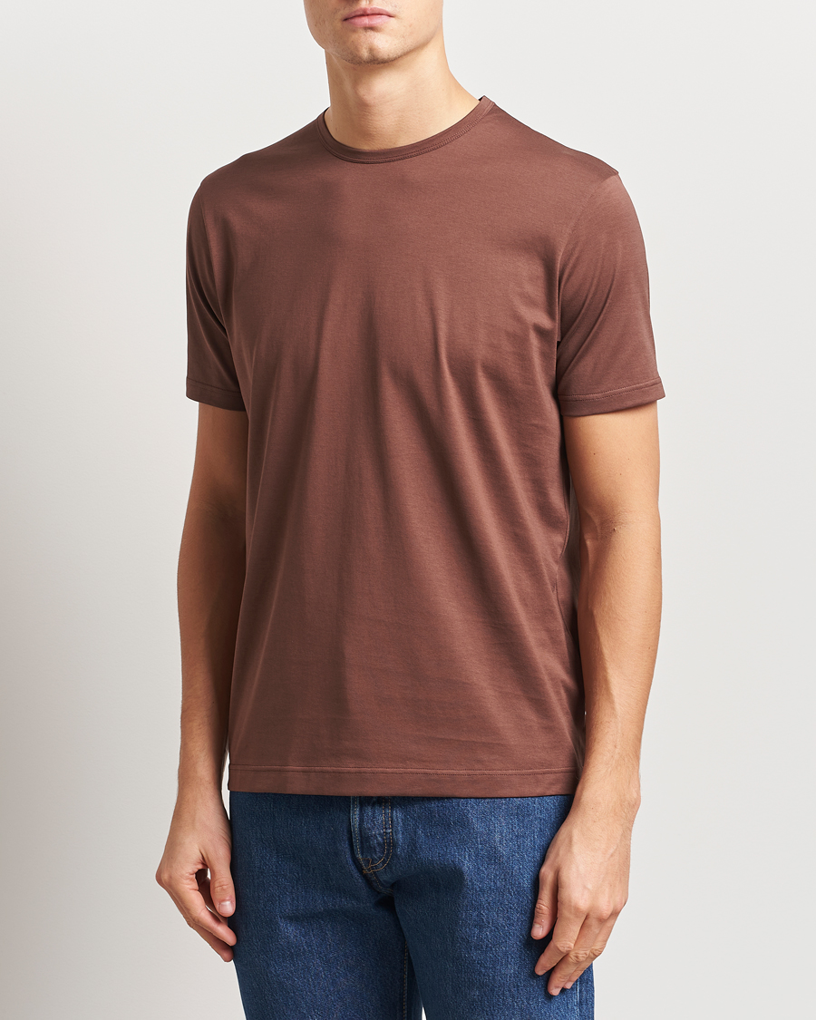 Herre | T-Shirts | Sunspel | Crew Neck Q82 Cotton T-Shirt Cocoa Brown