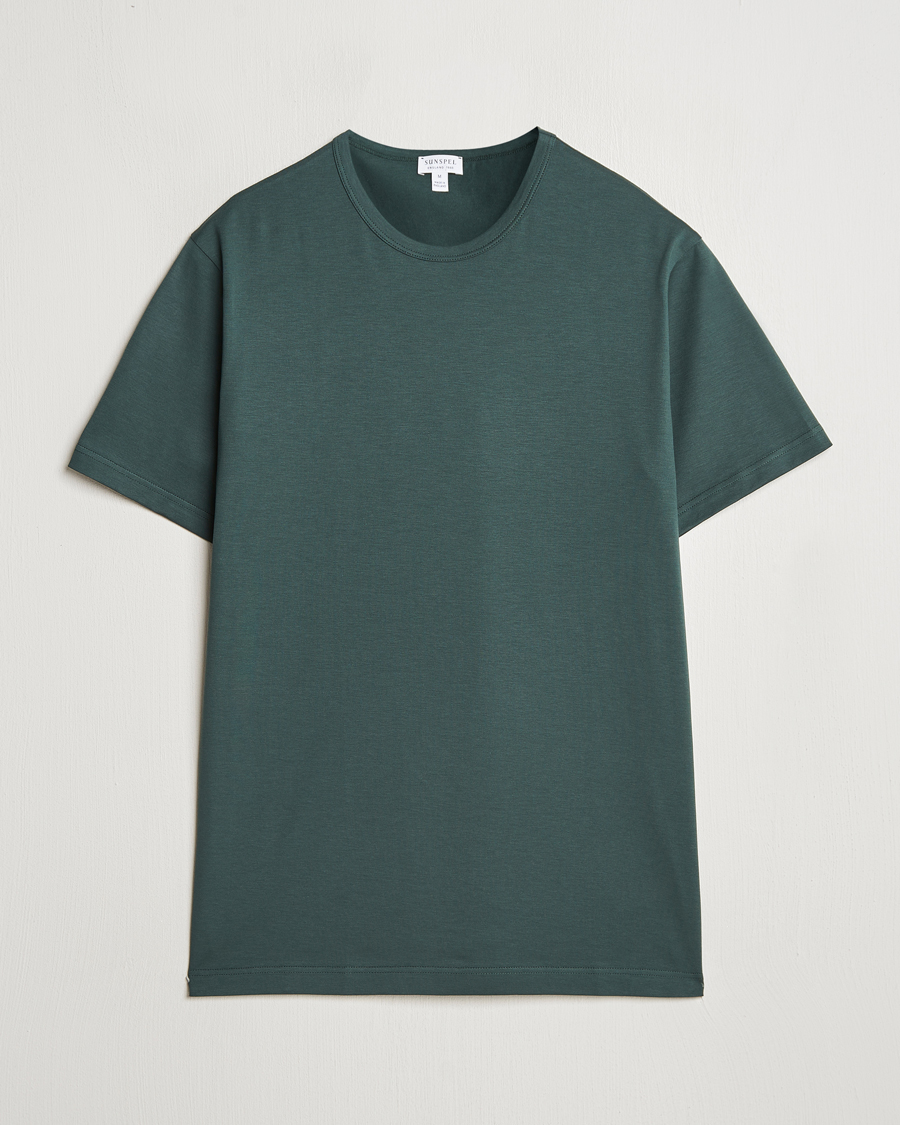 Herre | T-Shirts | Sunspel | Crew Neck Q82 Cotton T-Shirt Holly Green