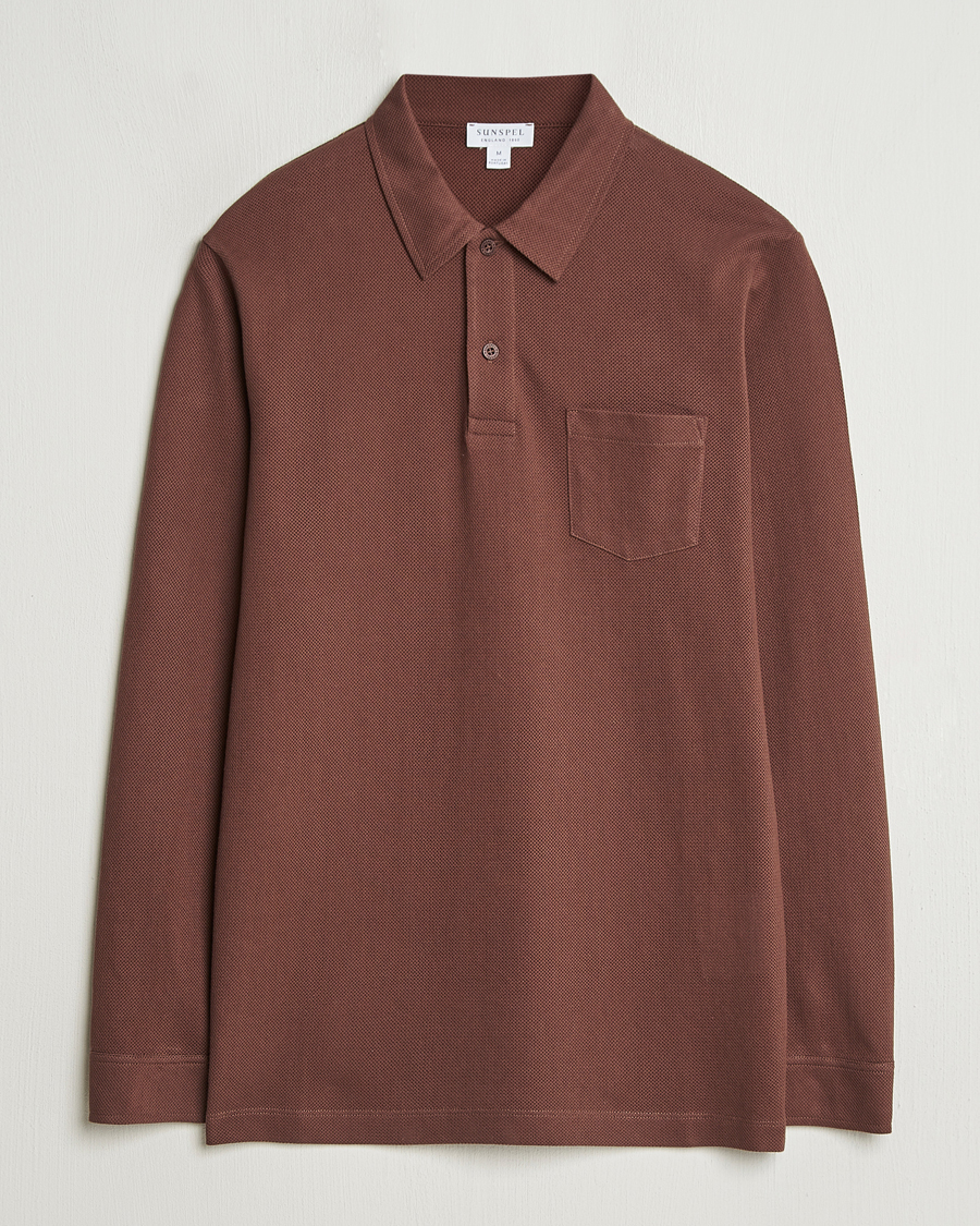 Herre | Pikéer | Sunspel | Long Sleeve Riviera Polo Shirt Cocoa Brown