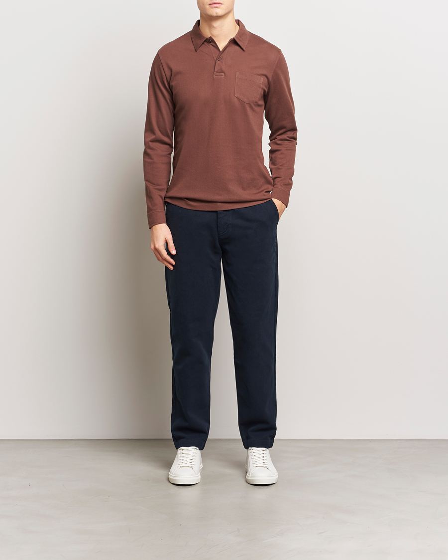 Herre | Pikéer | Sunspel | Long Sleeve Riviera Polo Shirt Cocoa Brown