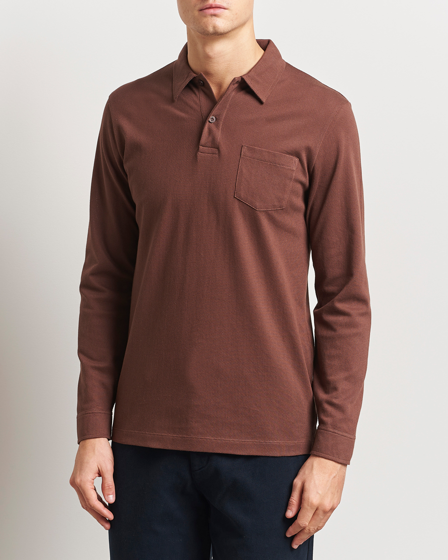 Herre | Pikéer | Sunspel | Long Sleeve Riviera Polo Shirt Cocoa Brown