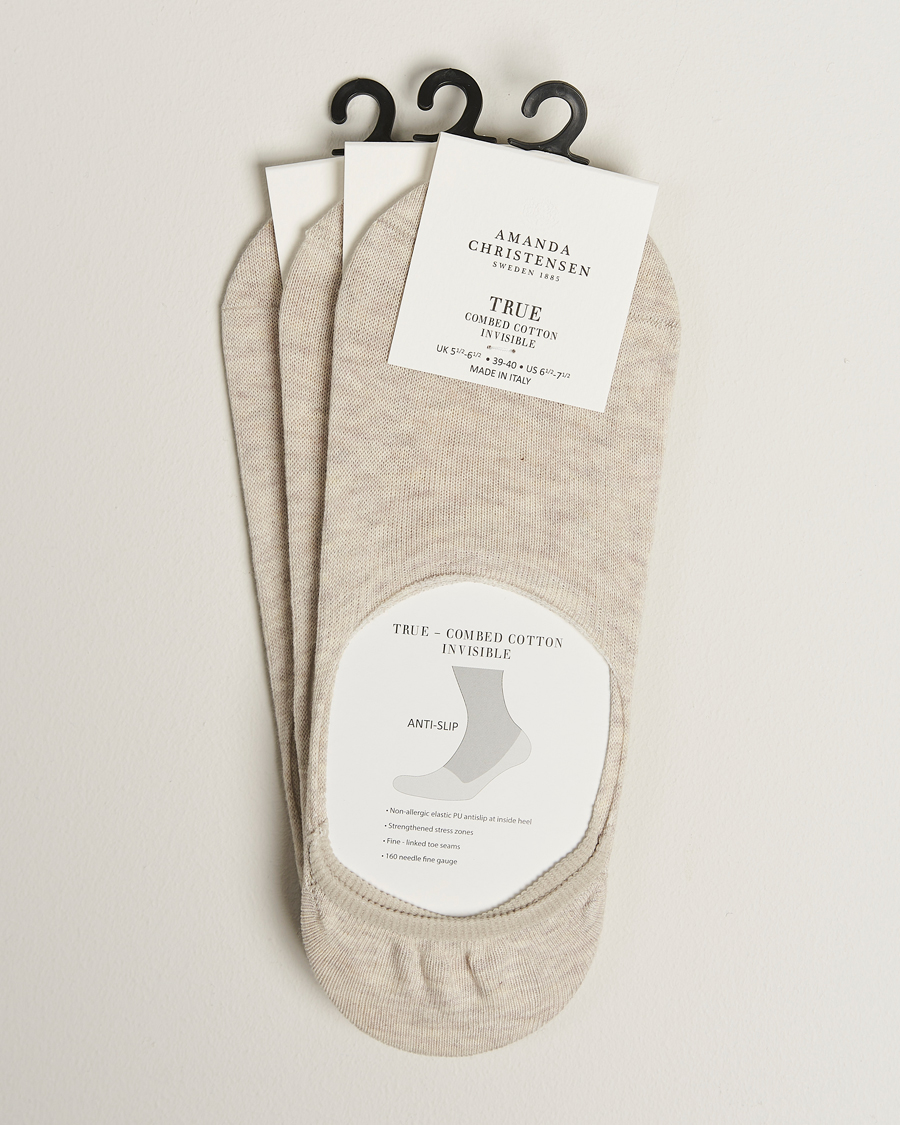 Herre | Undertøy | Amanda Christensen | 3-Pack True Cotton Invisible Socks Sand Melange