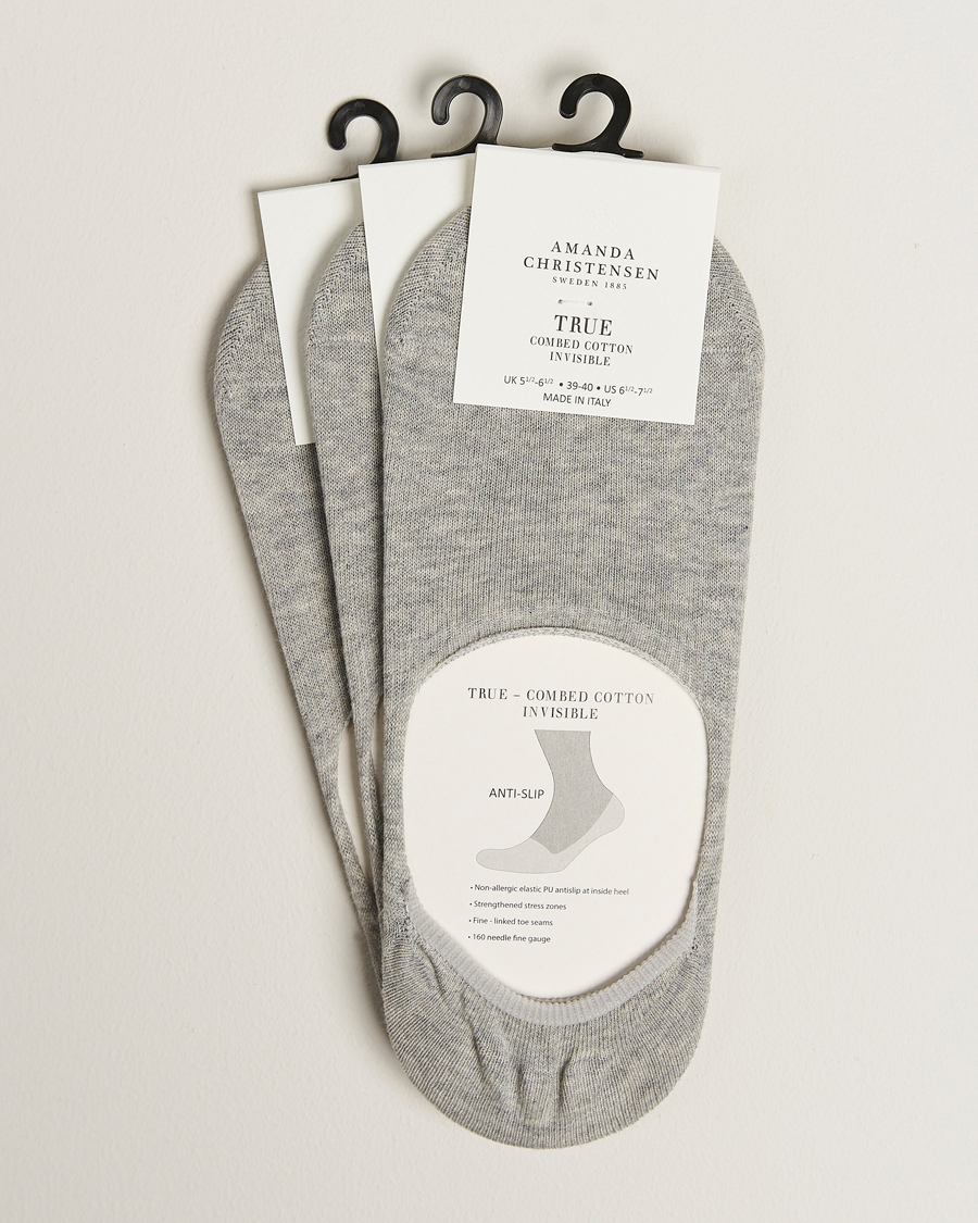 Herre | Undertøy | Amanda Christensen | 3-Pack True Cotton Invisible Socks Light Grey Melange