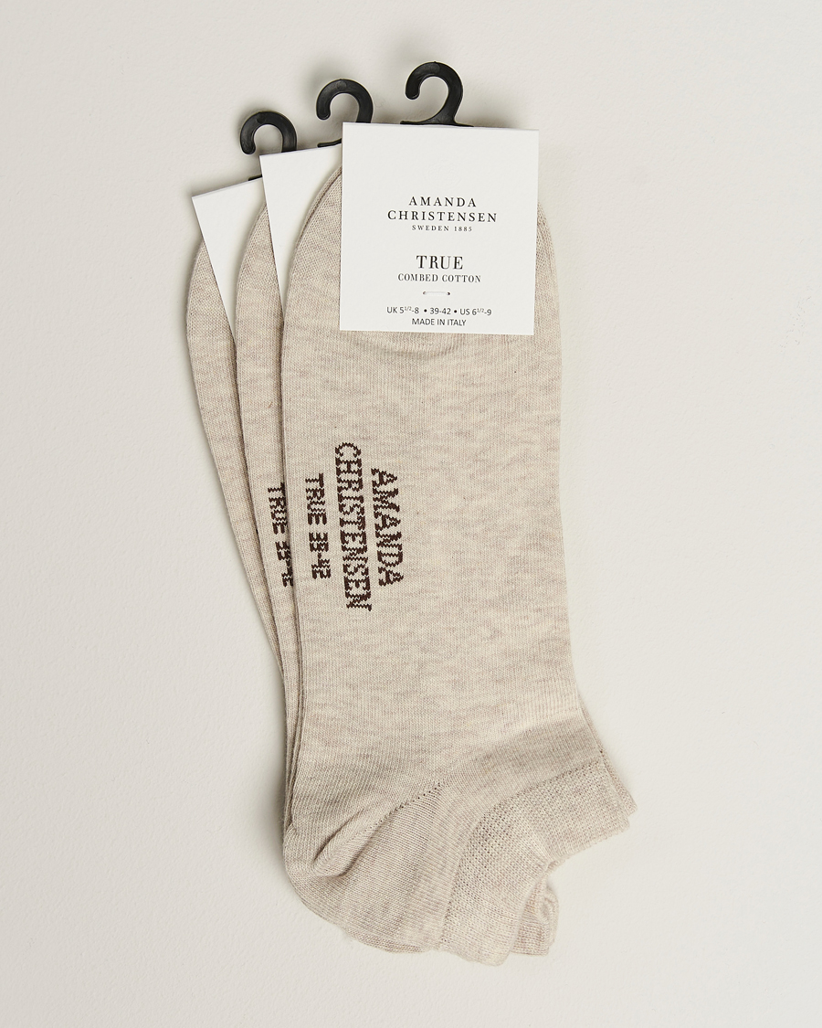 Herre | Undertøy | Amanda Christensen | 3-Pack True Cotton Sneaker Socks Sand Melange