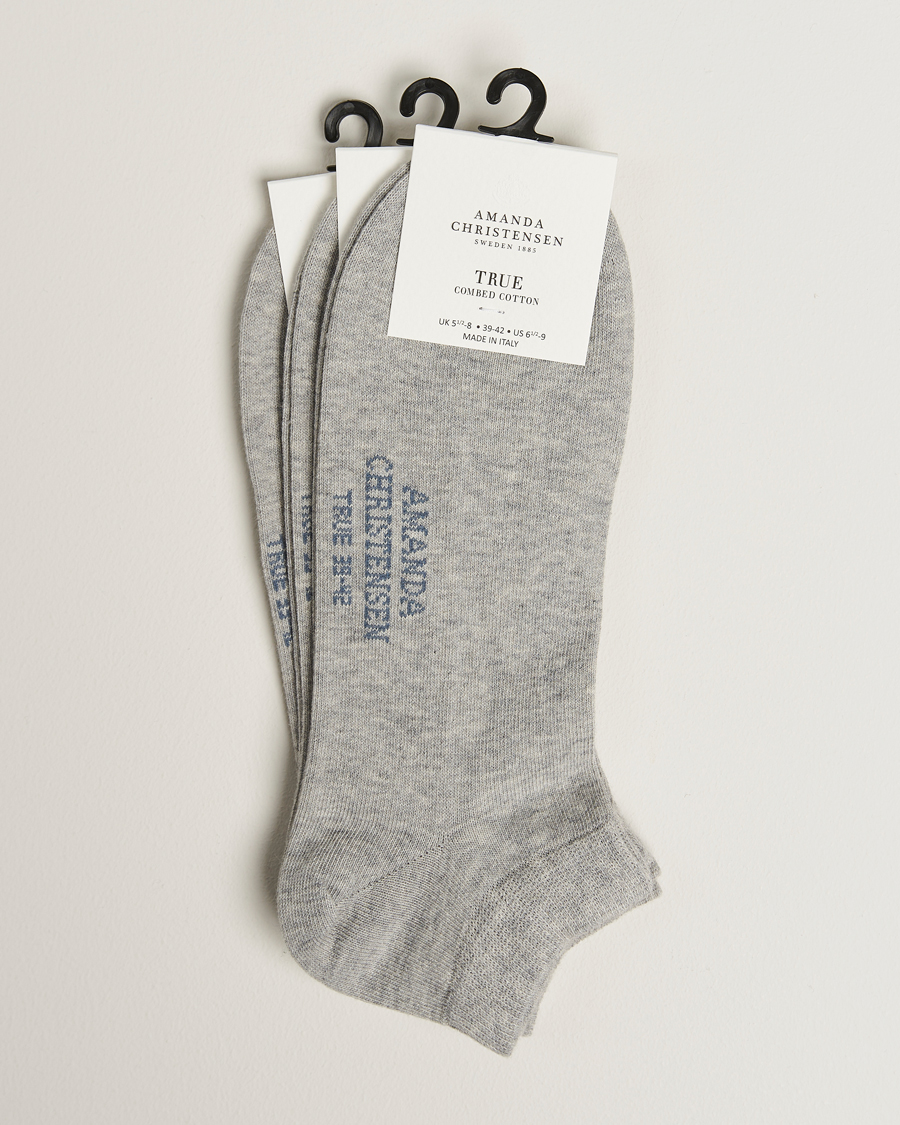Herre | Undertøy | Amanda Christensen | 3-Pack True Cotton Sneaker Socks Light Grey Melange