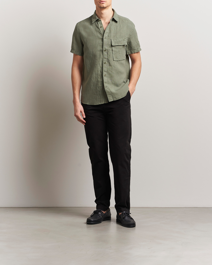 Herre | Skjorter | Belstaff | Scale Short Sleeve Linen Shirt Surplus Green