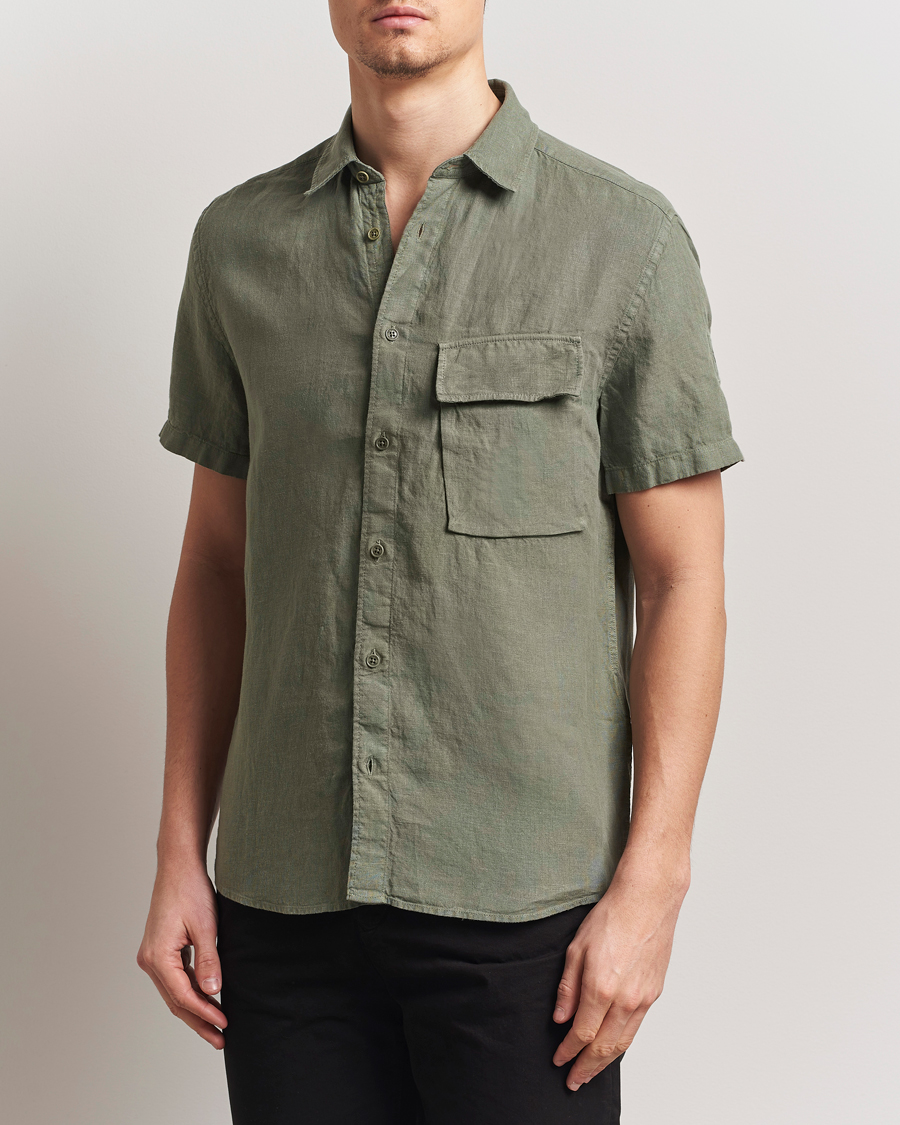 Herre | Skjorter | Belstaff | Scale Short Sleeve Linen Shirt Surplus Green