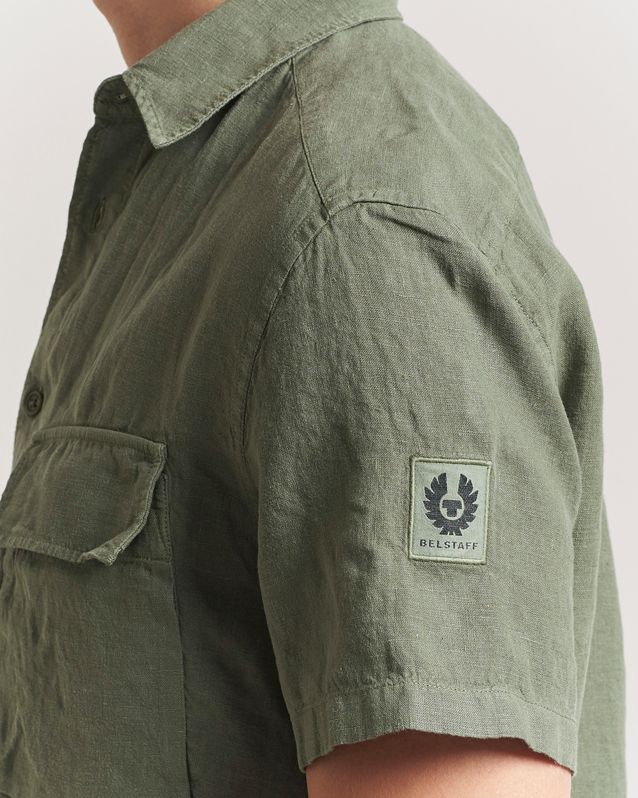 Herre | Skjorter | Belstaff | Scale Short Sleeve Linen Shirt Surplus Green