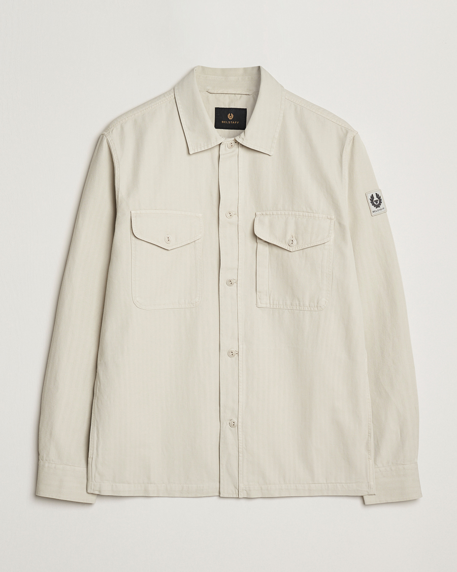 Herre | Skjorter | Belstaff | CS60 Cotton Herringbone Overshirt Stone Beige