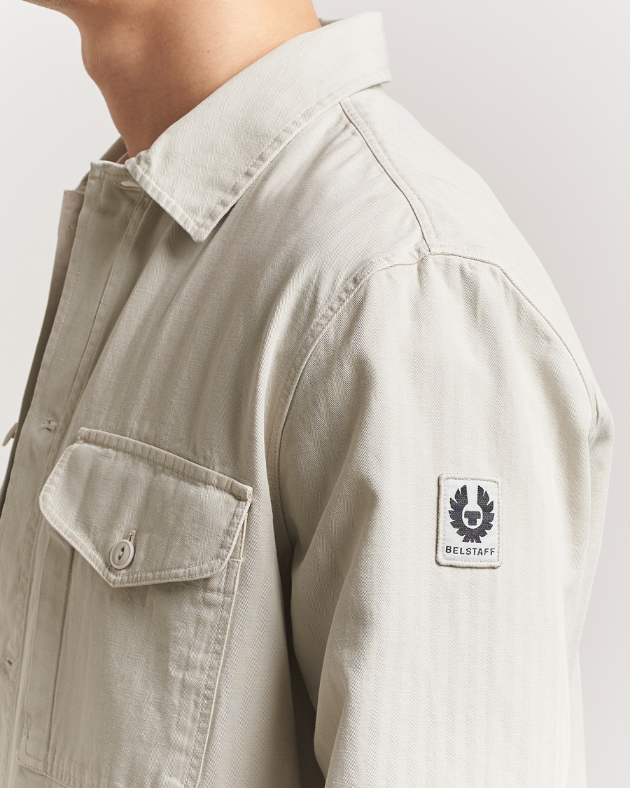 Herre | Skjorter | Belstaff | CS60 Cotton Herringbone Overshirt Stone Beige
