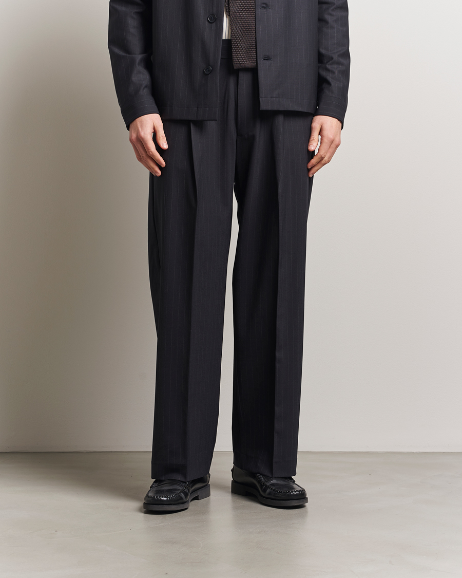 Herre | Bukser | NN07 | Kay Wool Pinstriped Drawstring Trousers Navy