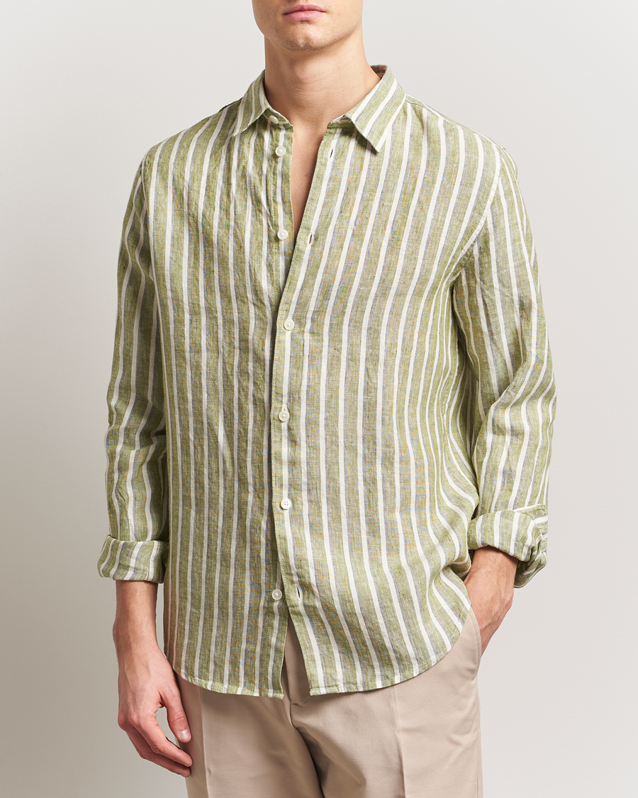 Herre | Skjorter | NN07 | Enzo Striped Linen Shirt Green Multi