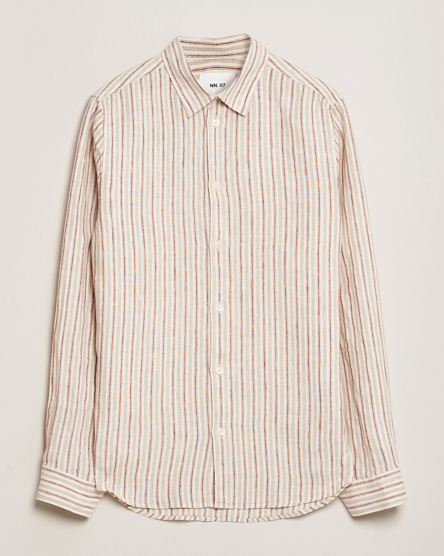 Herre | Skjorter | NN07 | Enzo Striped Linen Shirt Brown Multi