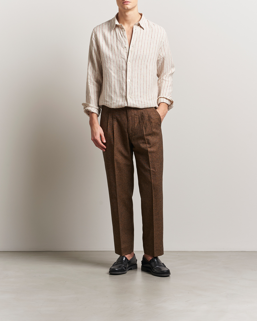 Herre | Skjorter | NN07 | Enzo Striped Linen Shirt Brown Multi