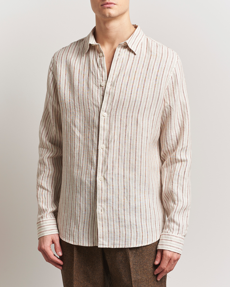 Herre | Skjorter | NN07 | Enzo Striped Linen Shirt Brown Multi