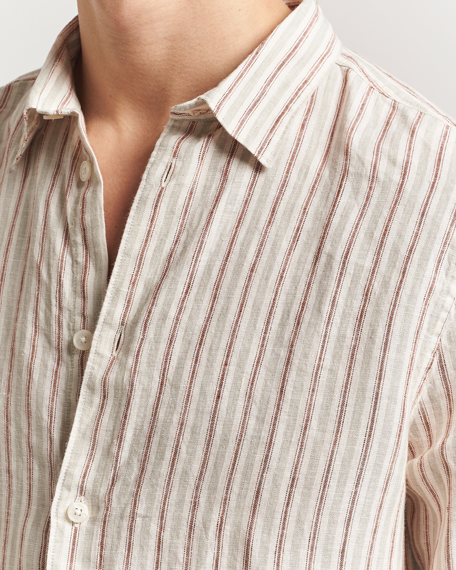 Herre | Skjorter | NN07 | Enzo Striped Linen Shirt Brown Multi