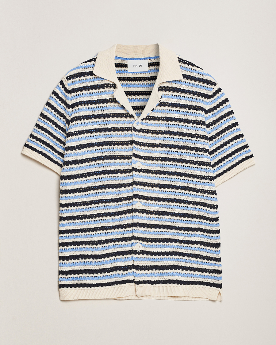 Herre | Skjorter | NN07 | Henry Knitted Short Sleeve Shirt Blue Multi