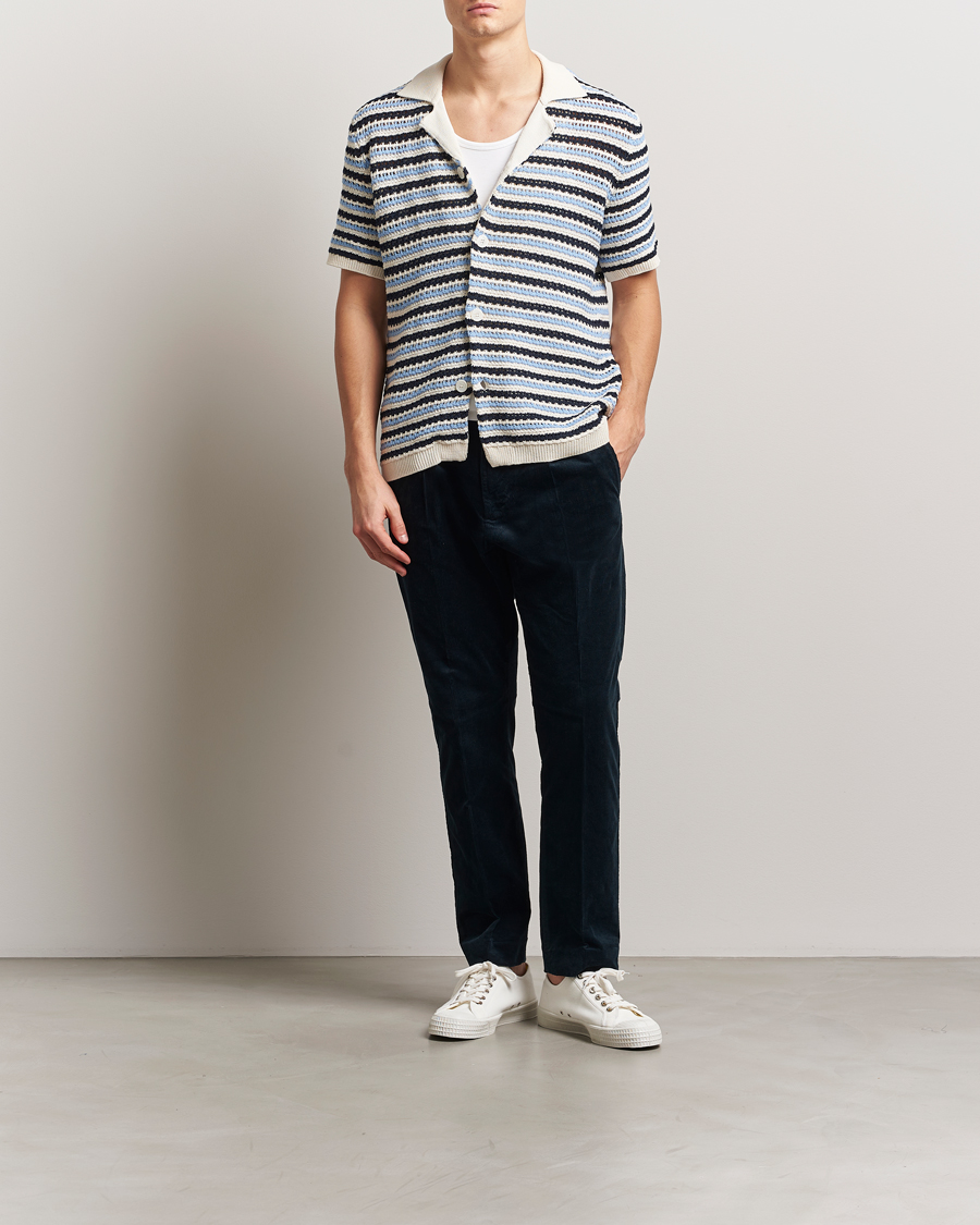 Herre | Skjorter | NN07 | Henry Knitted Short Sleeve Shirt Blue Multi