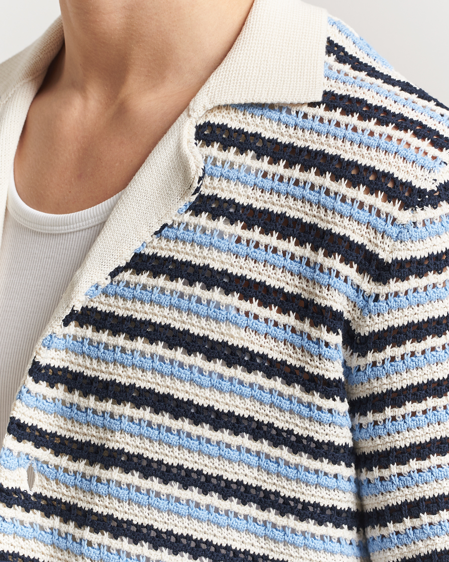 Herre | Skjorter | NN07 | Henry Knitted Short Sleeve Shirt Blue Multi