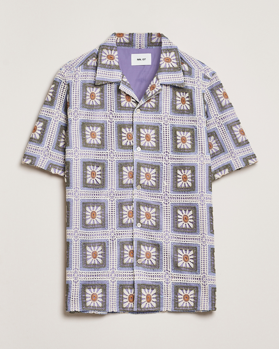 Herre | Skjorter | NN07 | Julio Crochet Flower Short Sleeve Shirt Violette Multi