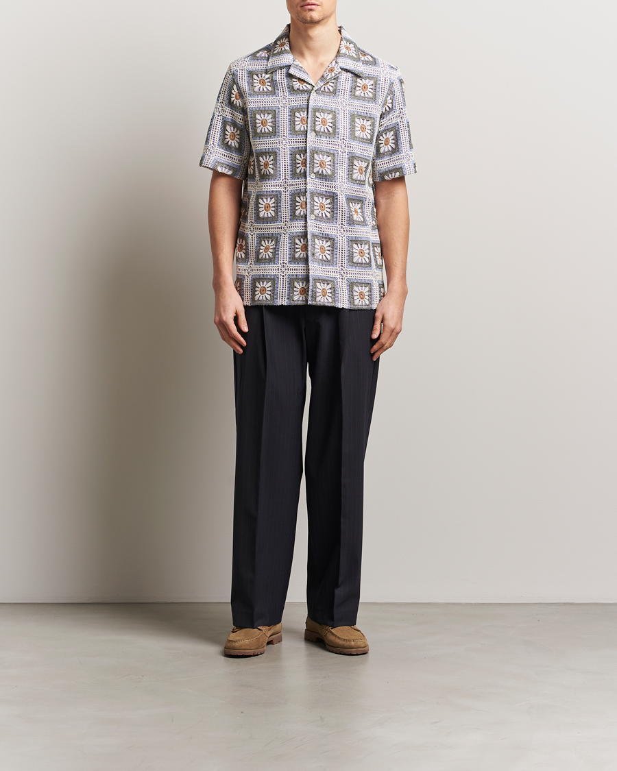 Herre | Skjorter | NN07 | Julio Crochet Flower Short Sleeve Shirt Violette Multi