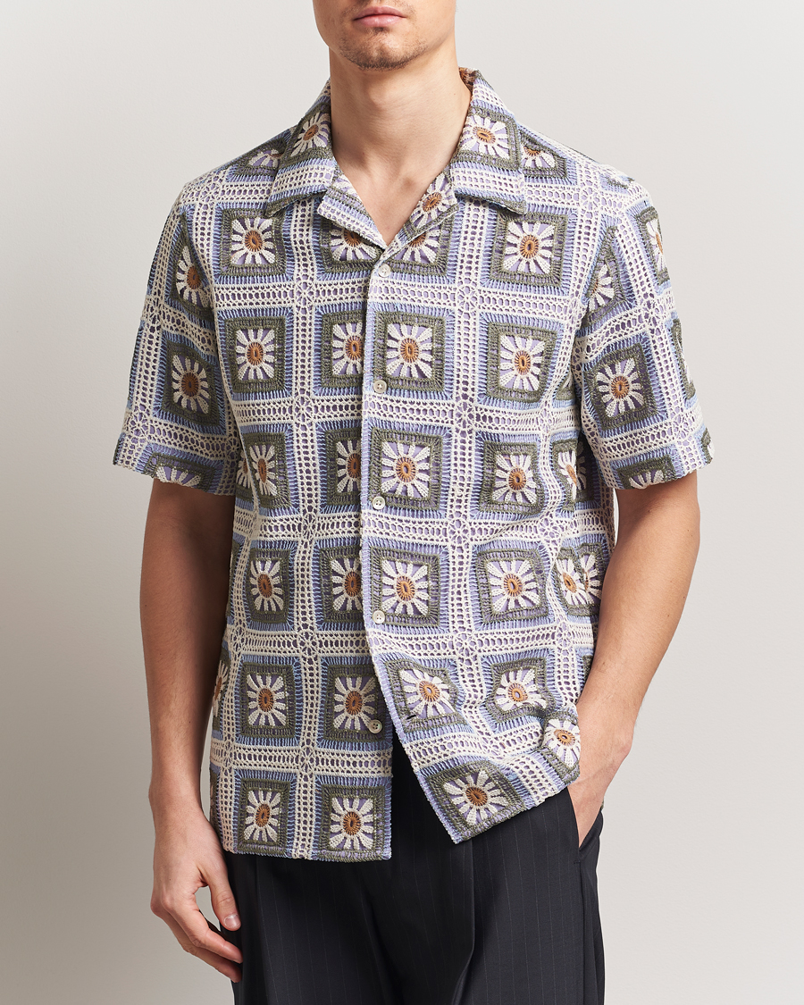 Herre | Skjorter | NN07 | Julio Crochet Flower Short Sleeve Shirt Violette Multi