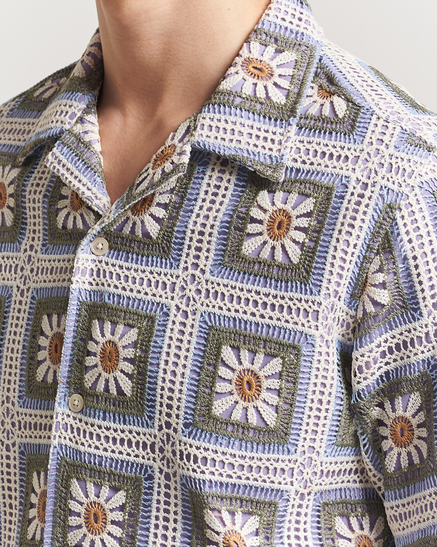 Herre | Skjorter | NN07 | Julio Crochet Flower Short Sleeve Shirt Violette Multi