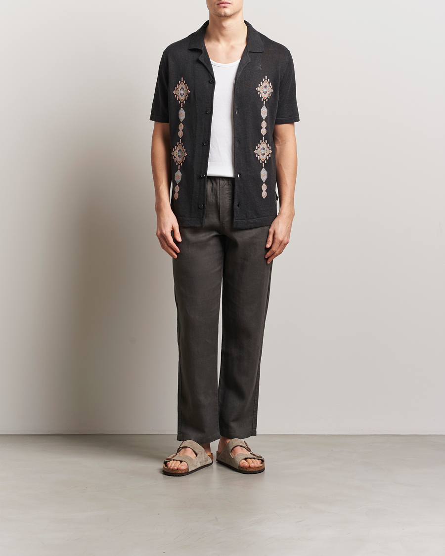 Herre | Skjorter | NN07 | Henry Printed Knitted Short Sleeve Shirt Black