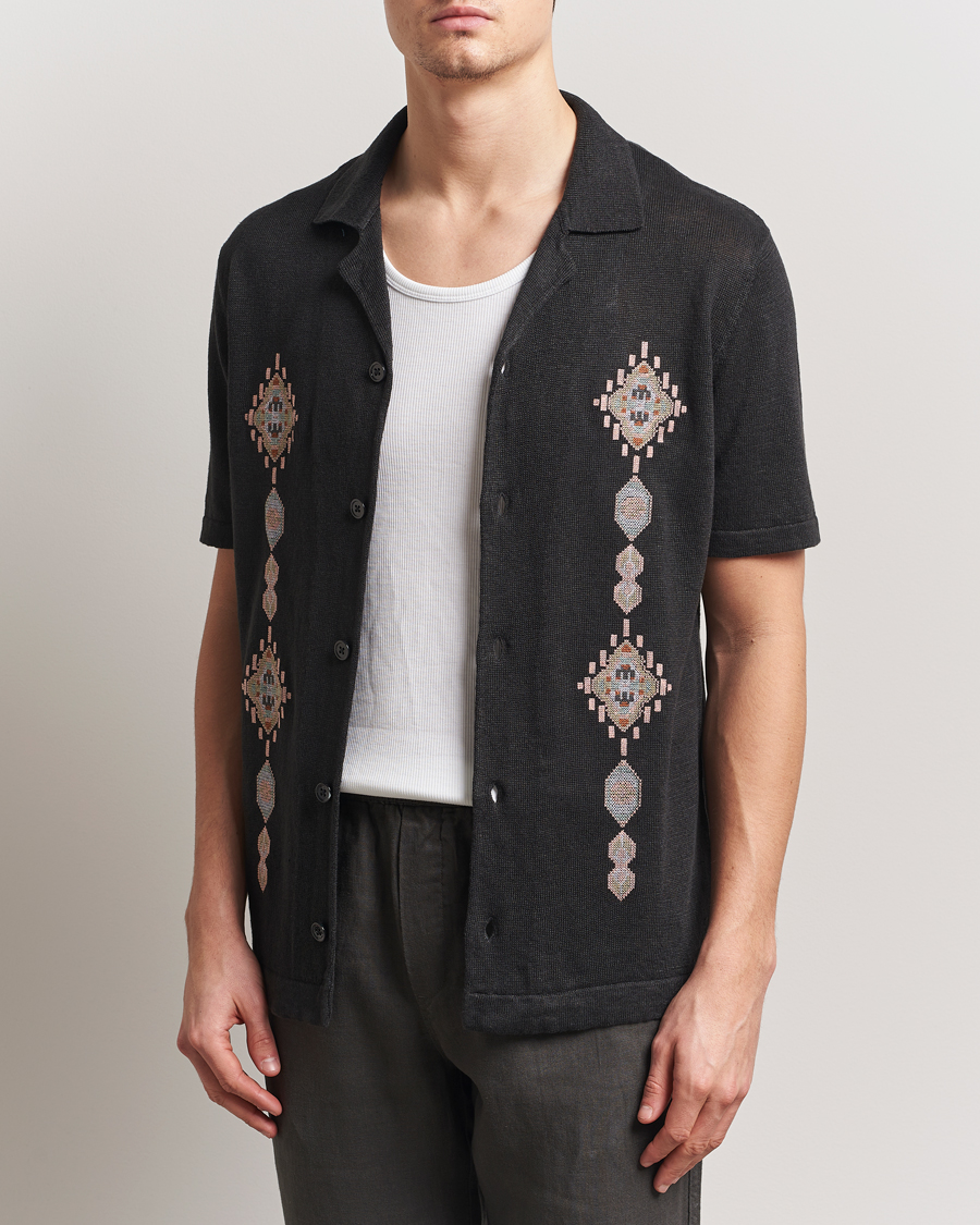 Herre | Skjorter | NN07 | Henry Printed Knitted Short Sleeve Shirt Black