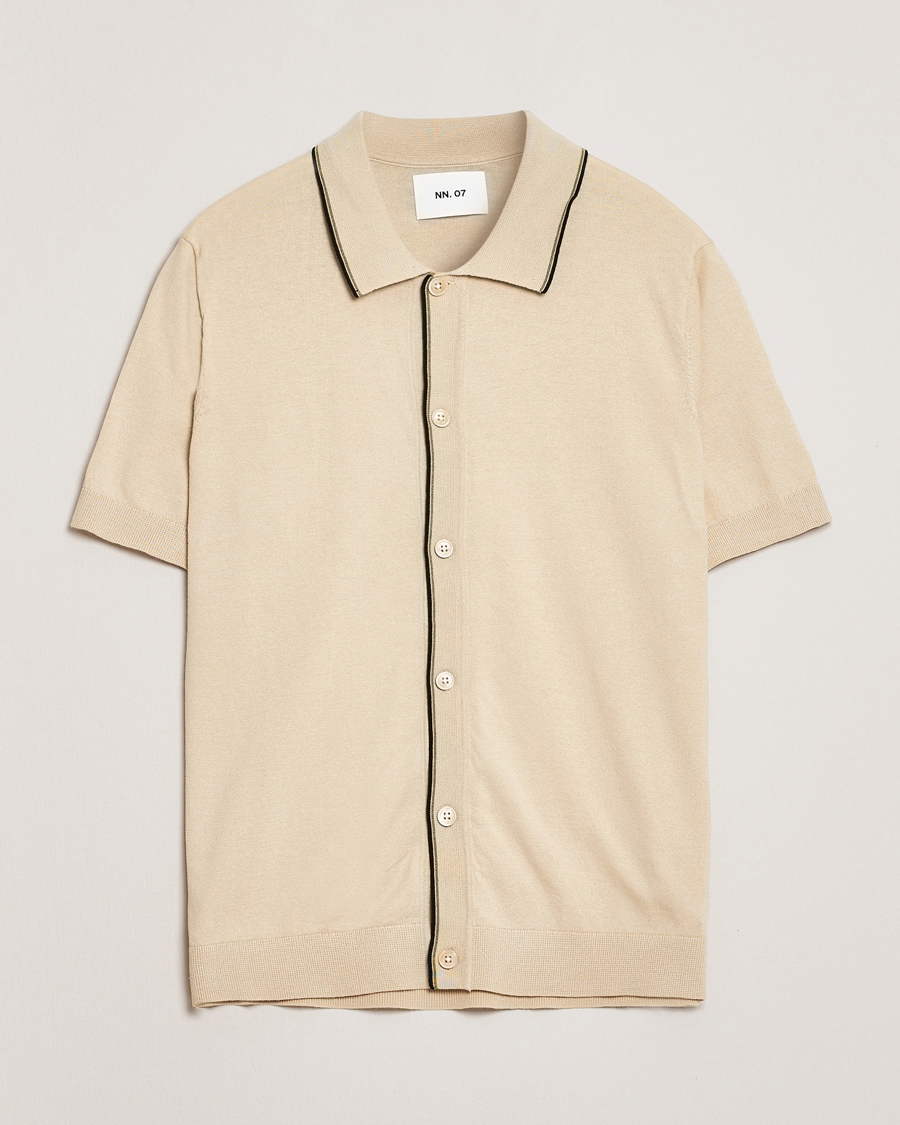 Herre | Skjorter | NN07 | Nolan Paspoal Knitted Short Sleeve Shirt Ecru