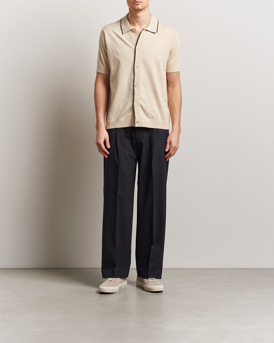 Herre | Skjorter | NN07 | Nolan Paspoal Knitted Short Sleeve Shirt Ecru