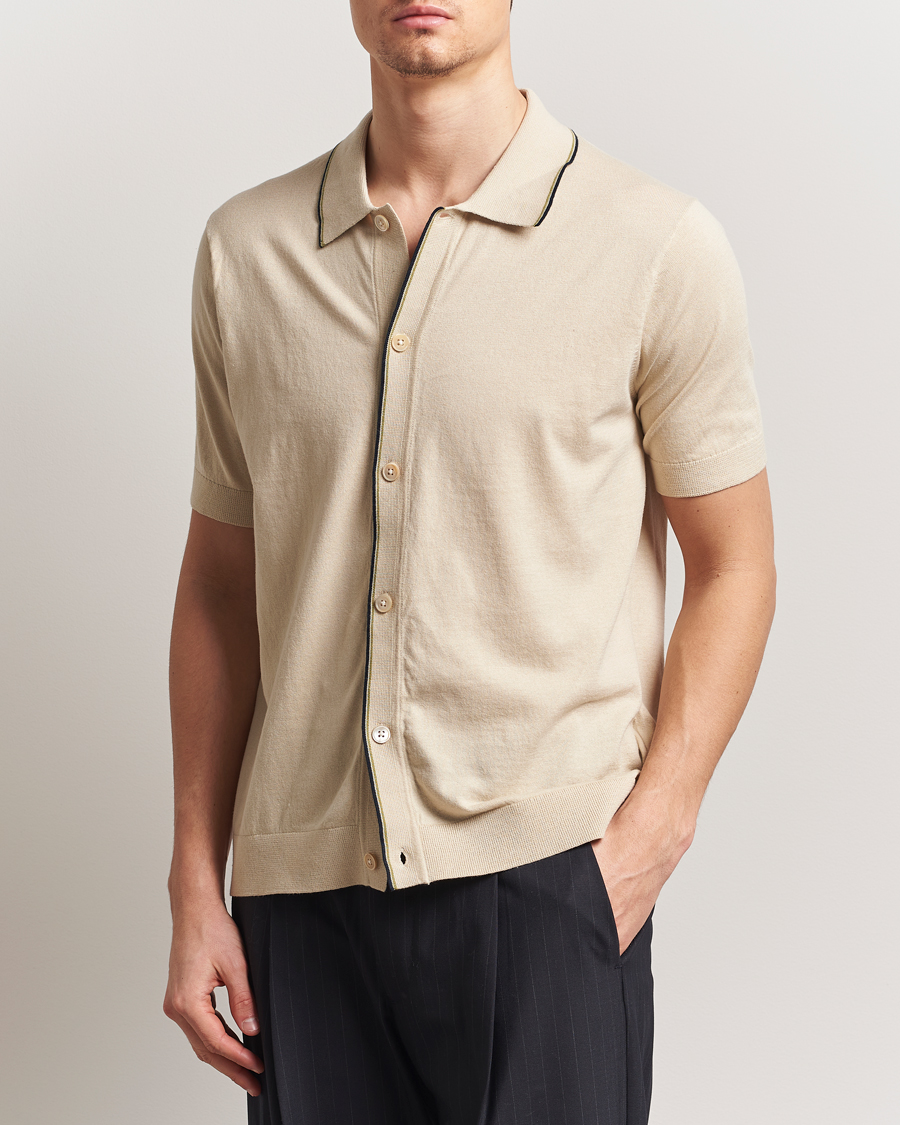 Herre | Skjorter | NN07 | Nolan Paspoal Knitted Short Sleeve Shirt Ecru