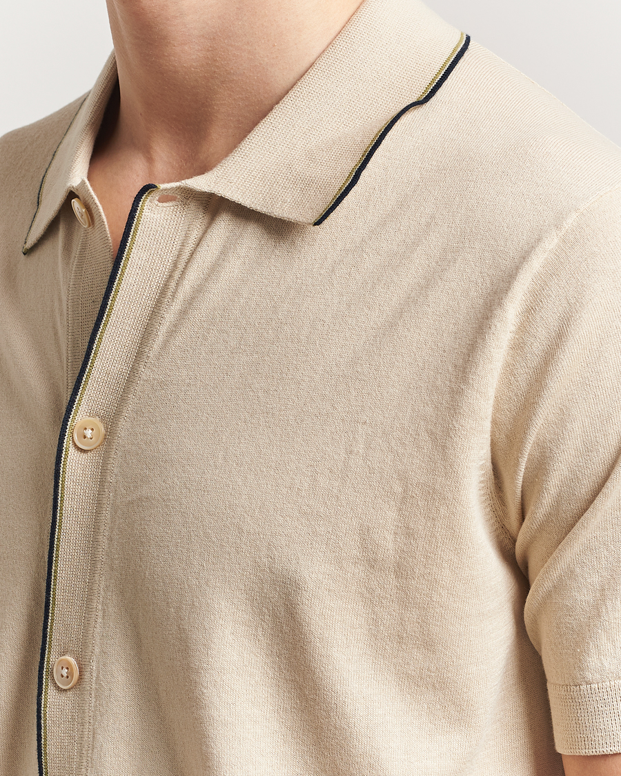 Herre | Skjorter | NN07 | Nolan Paspoal Knitted Short Sleeve Shirt Ecru