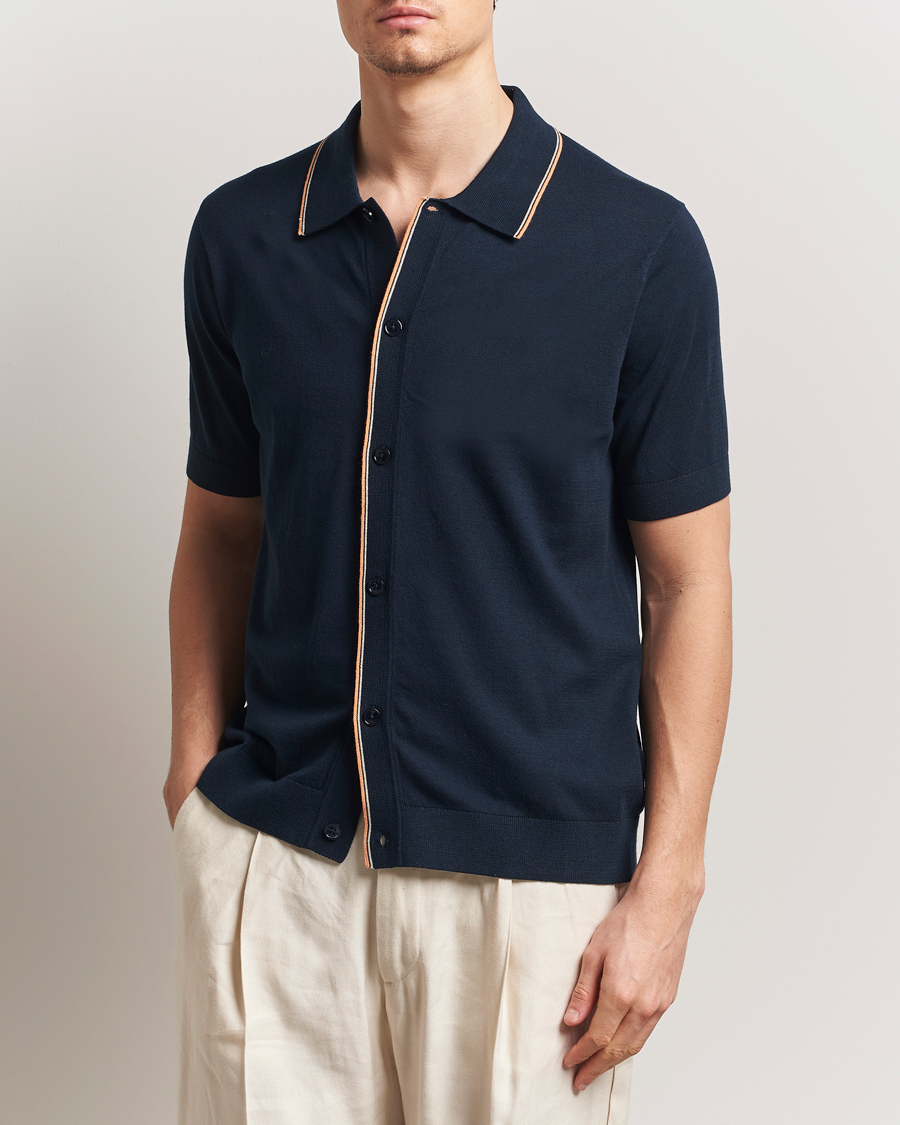 Herre | Skjorter | NN07 | Nolan Paspoal Knitted Short Sleeve Shirt Navy Blue
