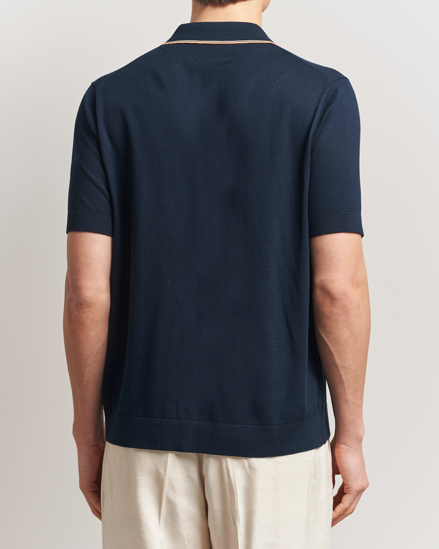 Herre | Skjorter | NN07 | Nolan Paspoal Knitted Short Sleeve Shirt Navy Blue