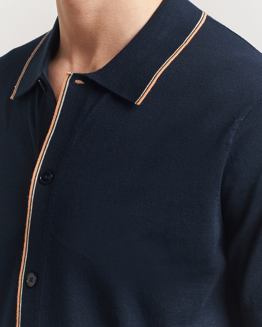Herre | Skjorter | NN07 | Nolan Paspoal Knitted Short Sleeve Shirt Navy Blue