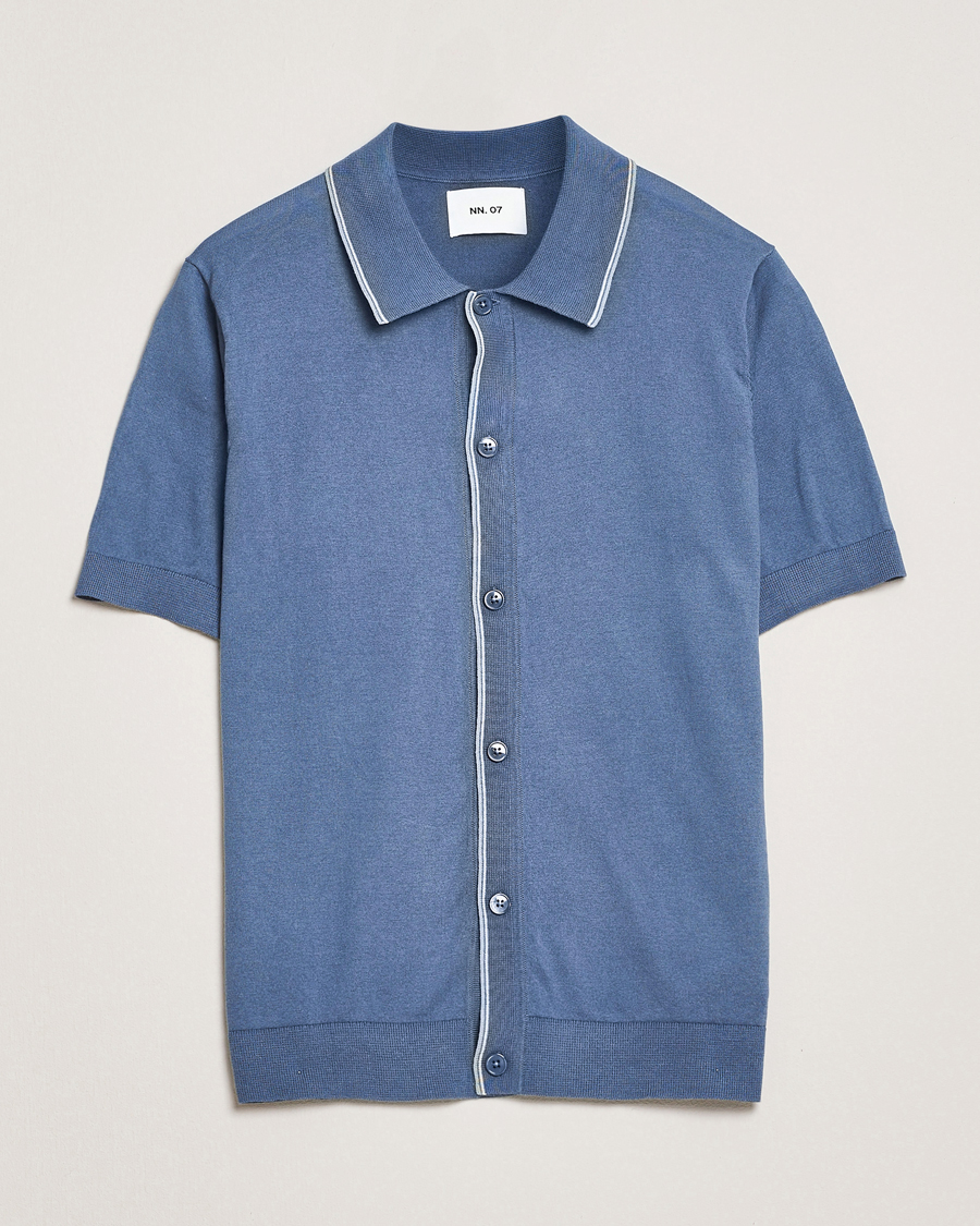 Herre | Skjorter | NN07 | Nolan Paspoal Knitted Short Sleeve Shirt Bering Blue