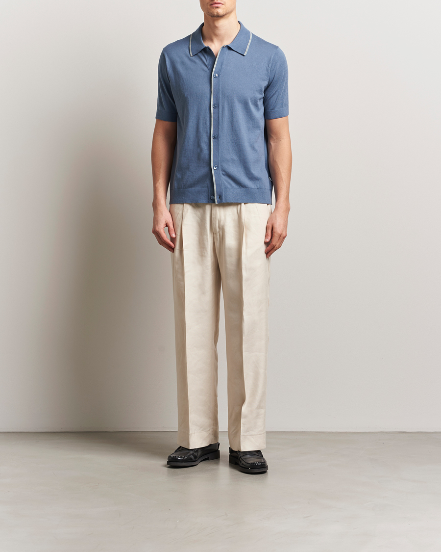 Herre | Skjorter | NN07 | Nolan Paspoal Knitted Short Sleeve Shirt Bering Blue