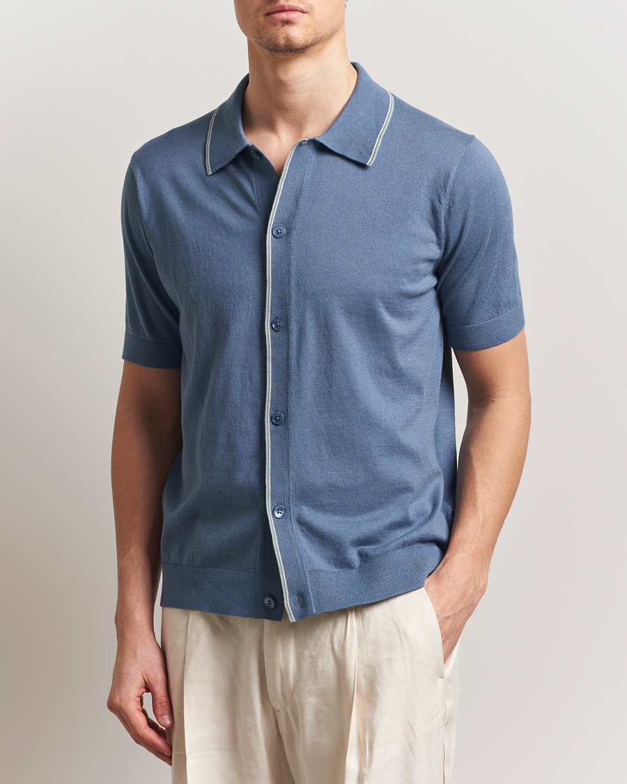 Herre | Skjorter | NN07 | Nolan Paspoal Knitted Short Sleeve Shirt Bering Blue