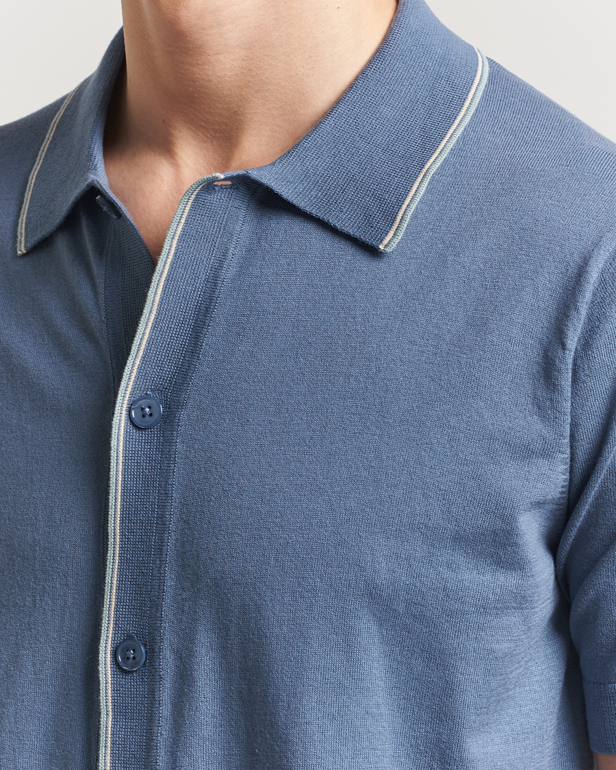 Herre | Skjorter | NN07 | Nolan Paspoal Knitted Short Sleeve Shirt Bering Blue