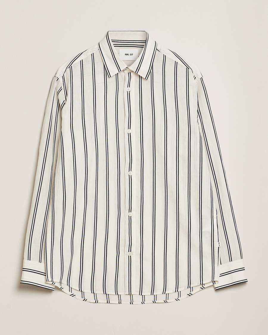 Herre | Skjorter | NN07 | Freddy Striped Cotton/Linen Shirt White/Black