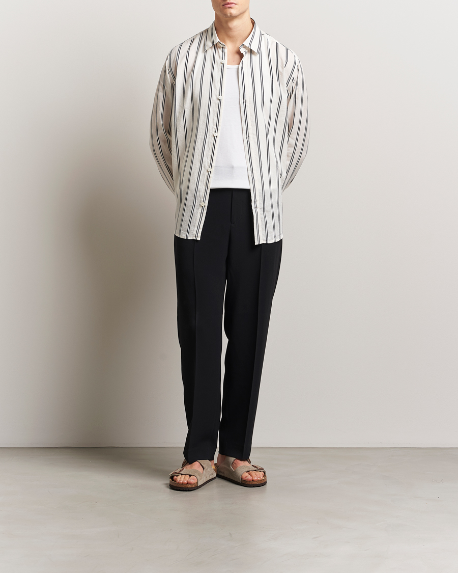 Herre | Skjorter | NN07 | Freddy Striped Cotton/Linen Shirt White/Black