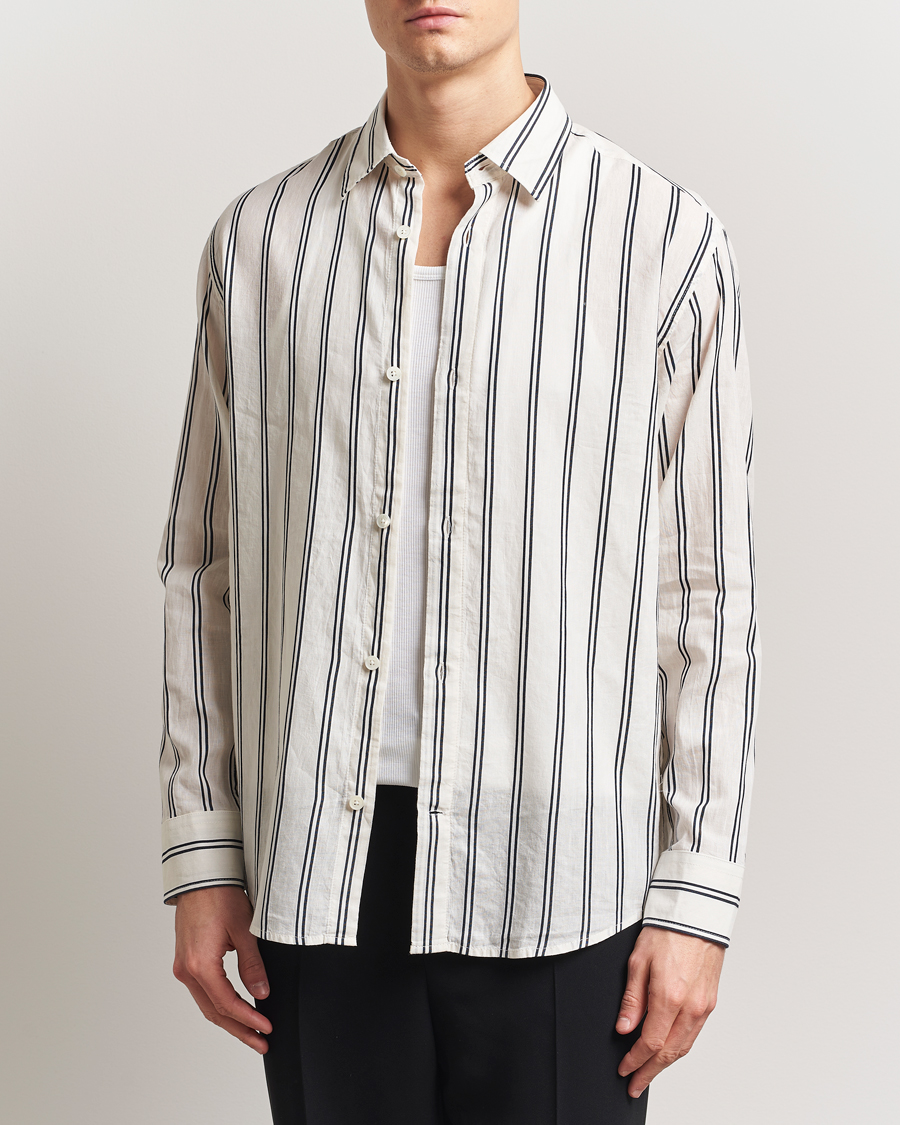 Herre | Skjorter | NN07 | Freddy Striped Cotton/Linen Shirt White/Black