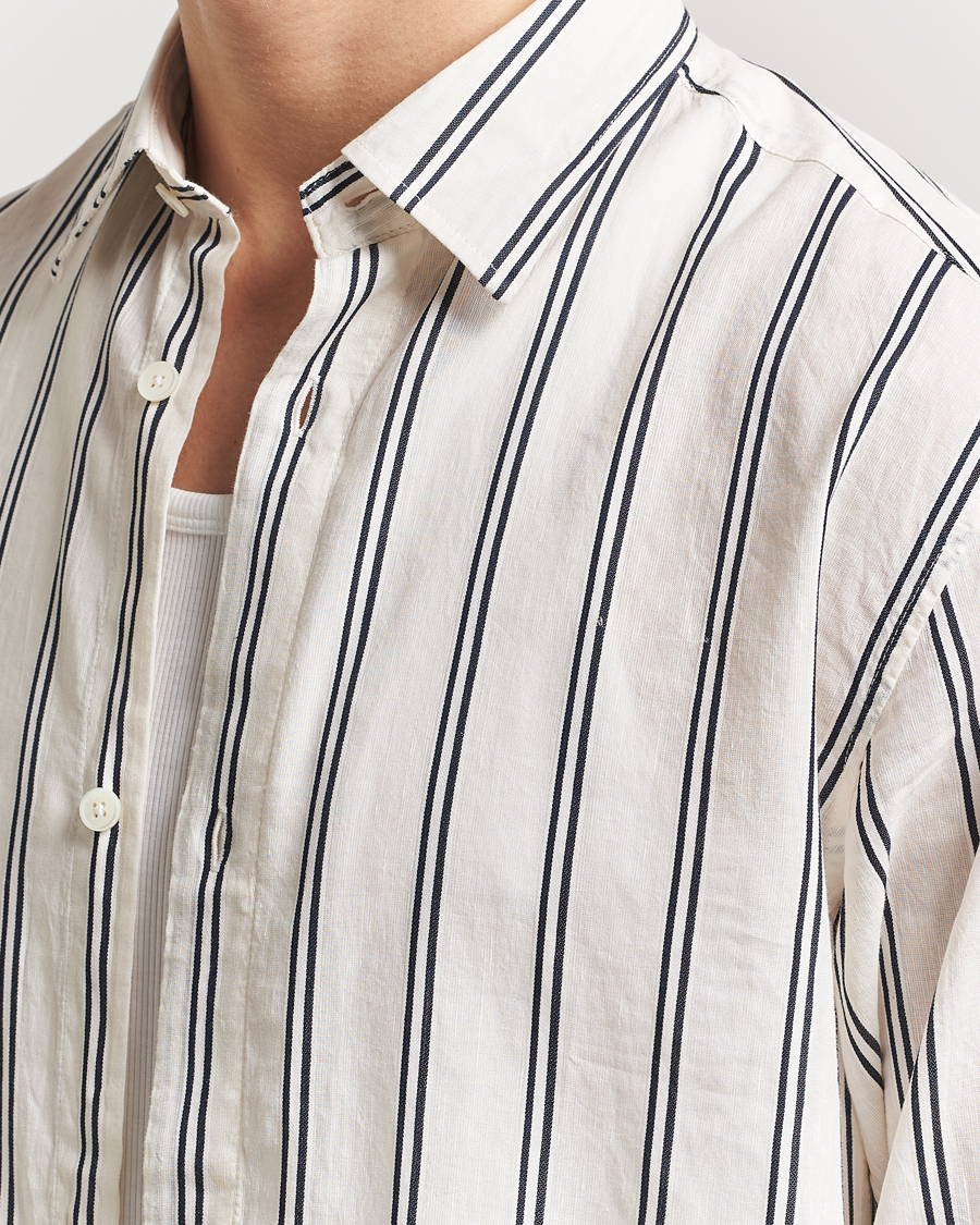 Herre | Skjorter | NN07 | Freddy Striped Cotton/Linen Shirt White/Black
