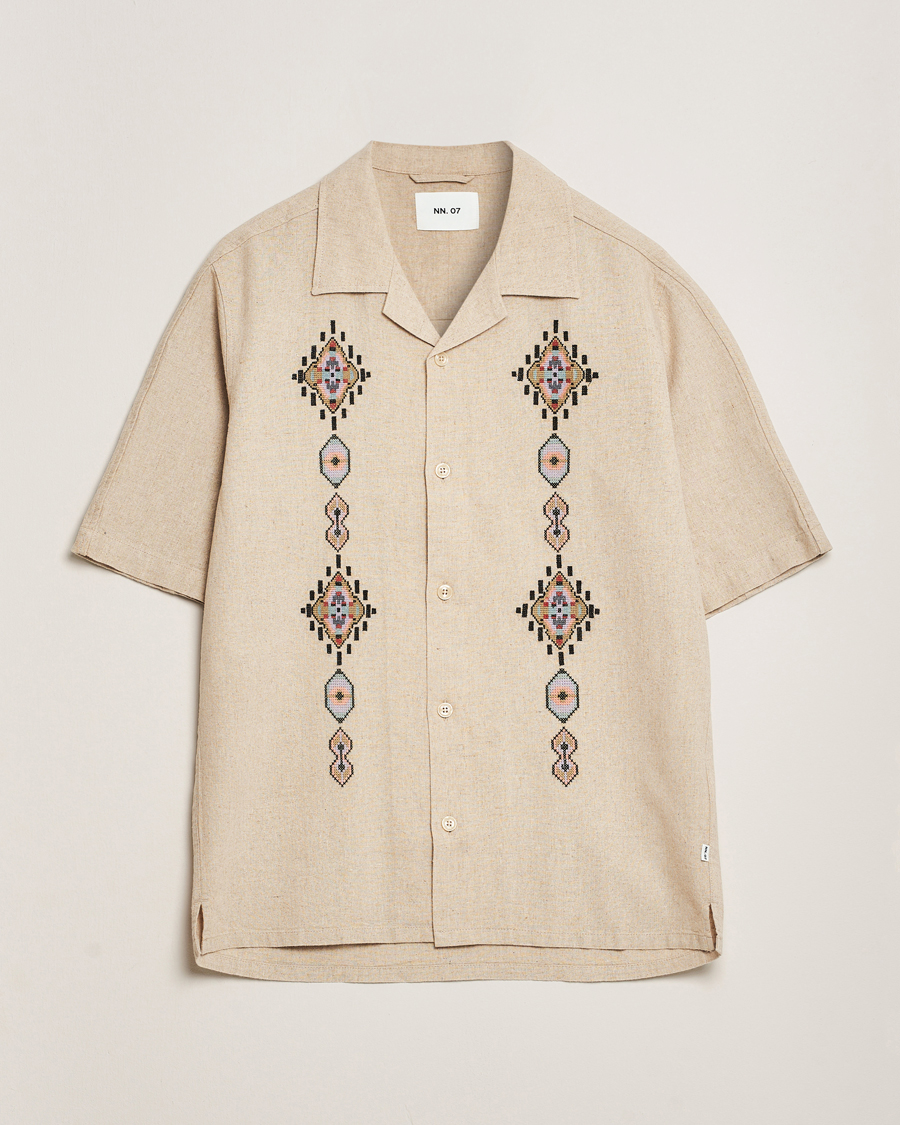 Herre | Skjorter | NN07 | Ole Printed Short Sleeve Shirt Oat