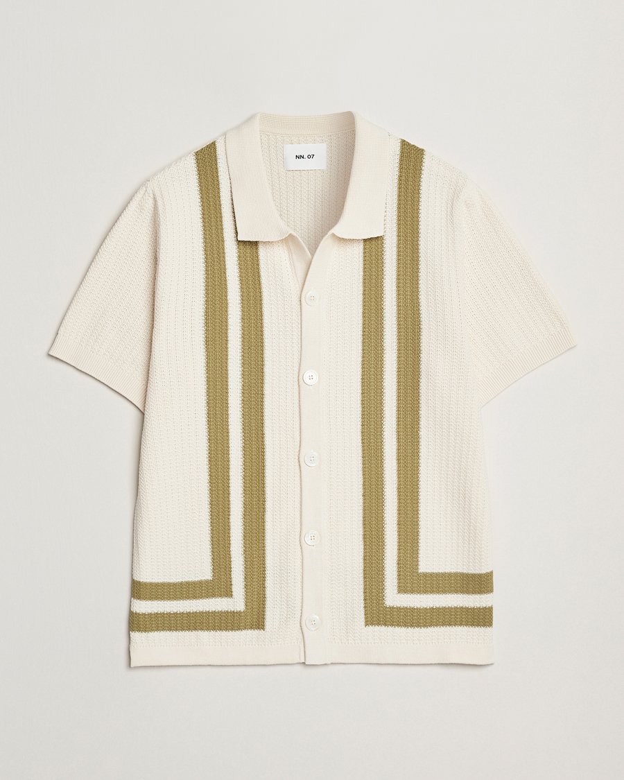 Herre | Skjorter | NN07 | Ares Knitted Short Sleeve Shirt Ivory/Green